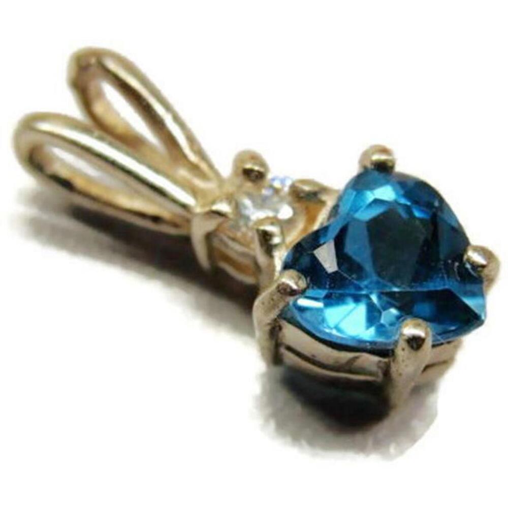 Tiny Cubic Zirconia Blue Heart Pendant Charm Vintage Sterling Silver 925 - Picture 2 of 12